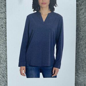 Rev Long Sleeve Navy V-Neck Top M Polyester & Spandex Blend d0321